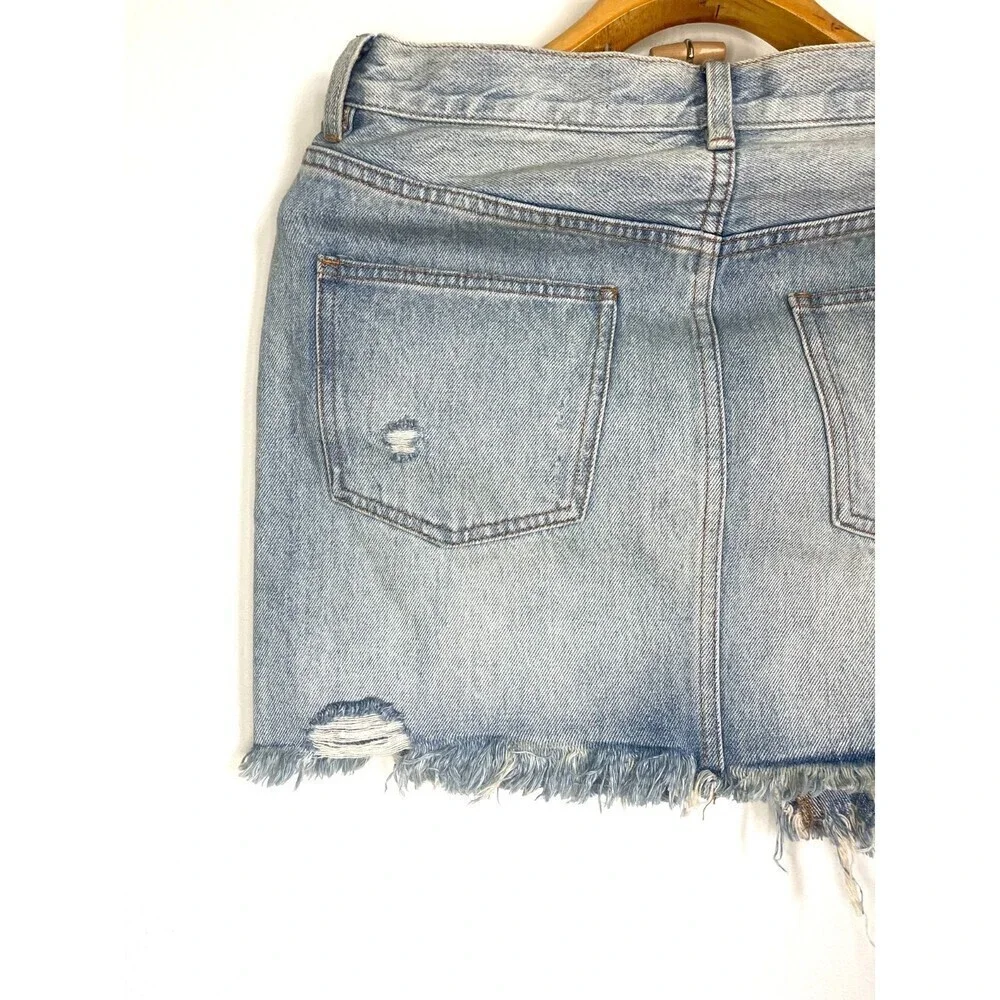 Free People Relaxed & Destroyed Denim Mini Jean Skirt Sz 27 Blue Denim